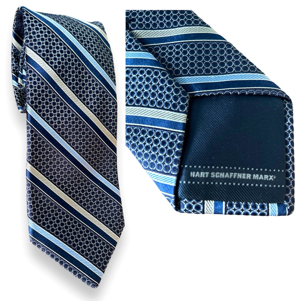Hart Schaffner Marx Blue Diagonal Striped Tie 91% Silk & Cotton